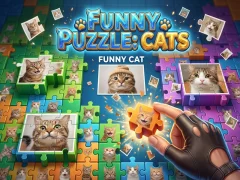 Jwèt Funny Puzzle: Cats sou entènèt