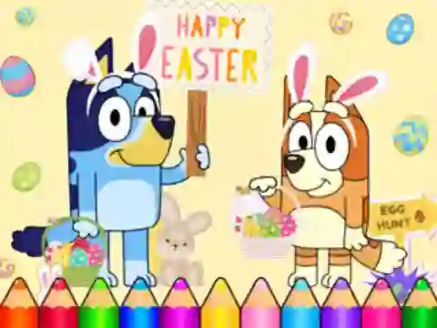 Jwèt Coloring Book: Bluey Happy Easter sou entènèt