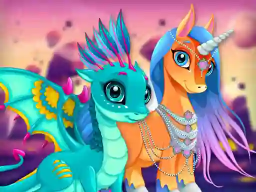 Jwèt Cute Unicorns And Dragons Puzzle sou entènèt