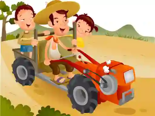 Jwèt Cartoon Tractor Puzzle sou entènèt