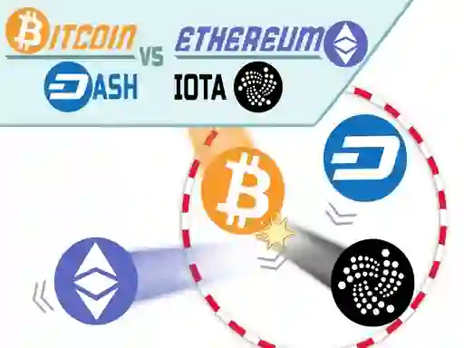 Jwèt Bitcoin vs Ethereum Dash Iota sou entènèt