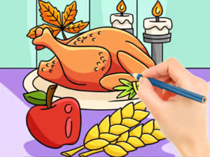 Jwèt Liv koloran: Repa kodenn Thanksgiving  sou entènèt